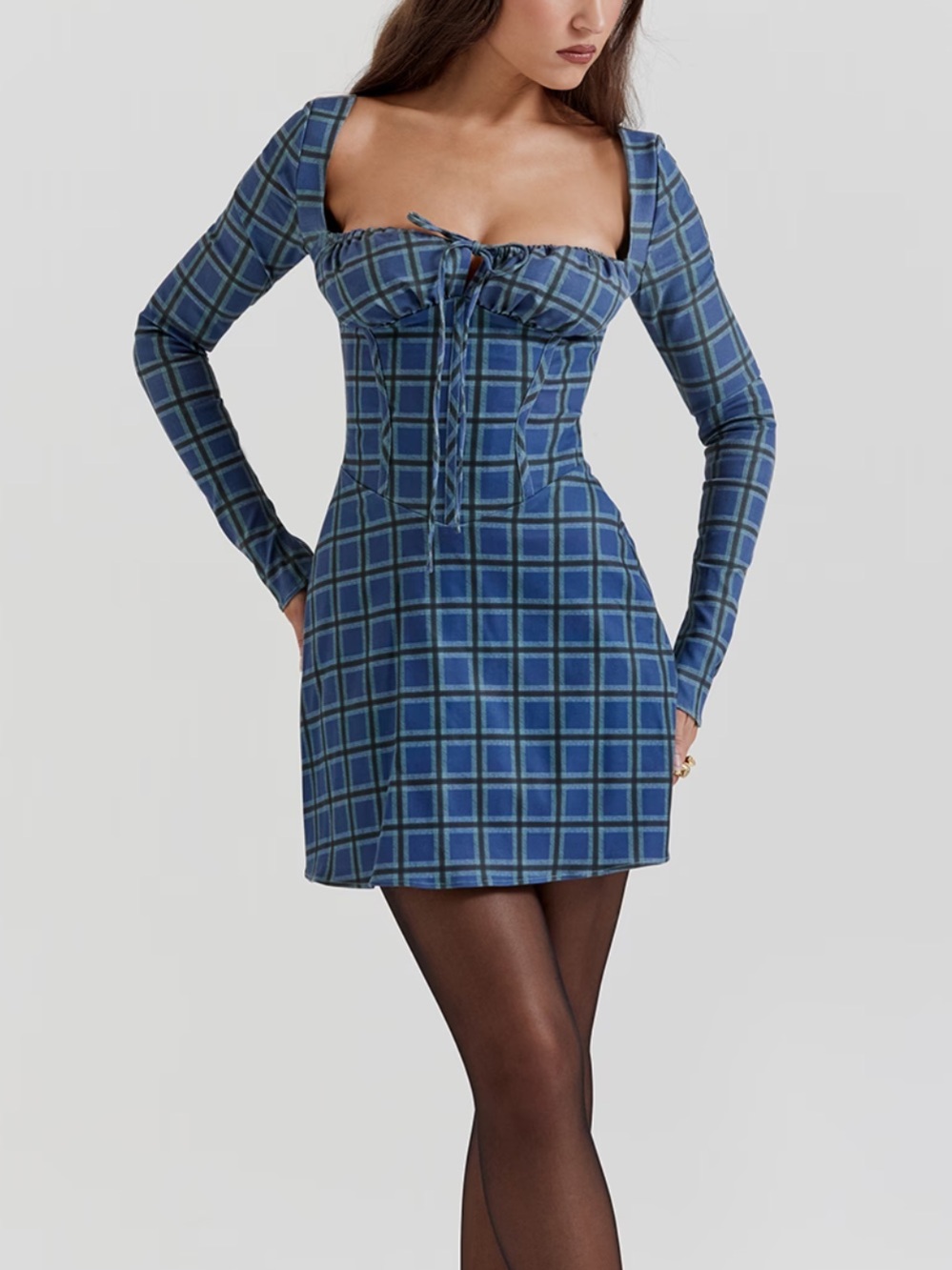 House of CB Malika Blue Tartan Corset Mini Dress NEW